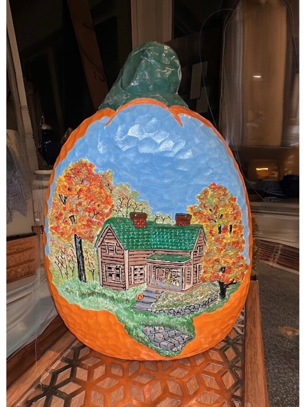 Clay Magic #3357 Large Ceramic Pumpkin Fall Homestead Cottage 15” Hand Painted